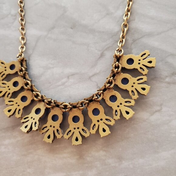 💙 J.Crew Blue Black Rhinestones Crystals Iridescent Cluster Statement Necklace - Picture 14 of 15